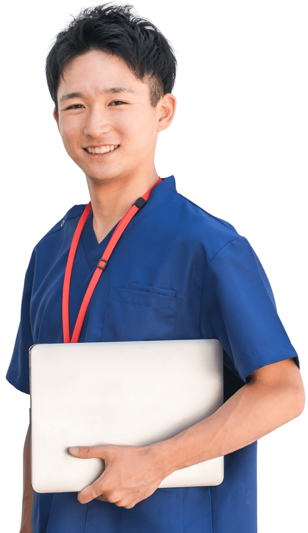 man smiling with a clipboard in his hand