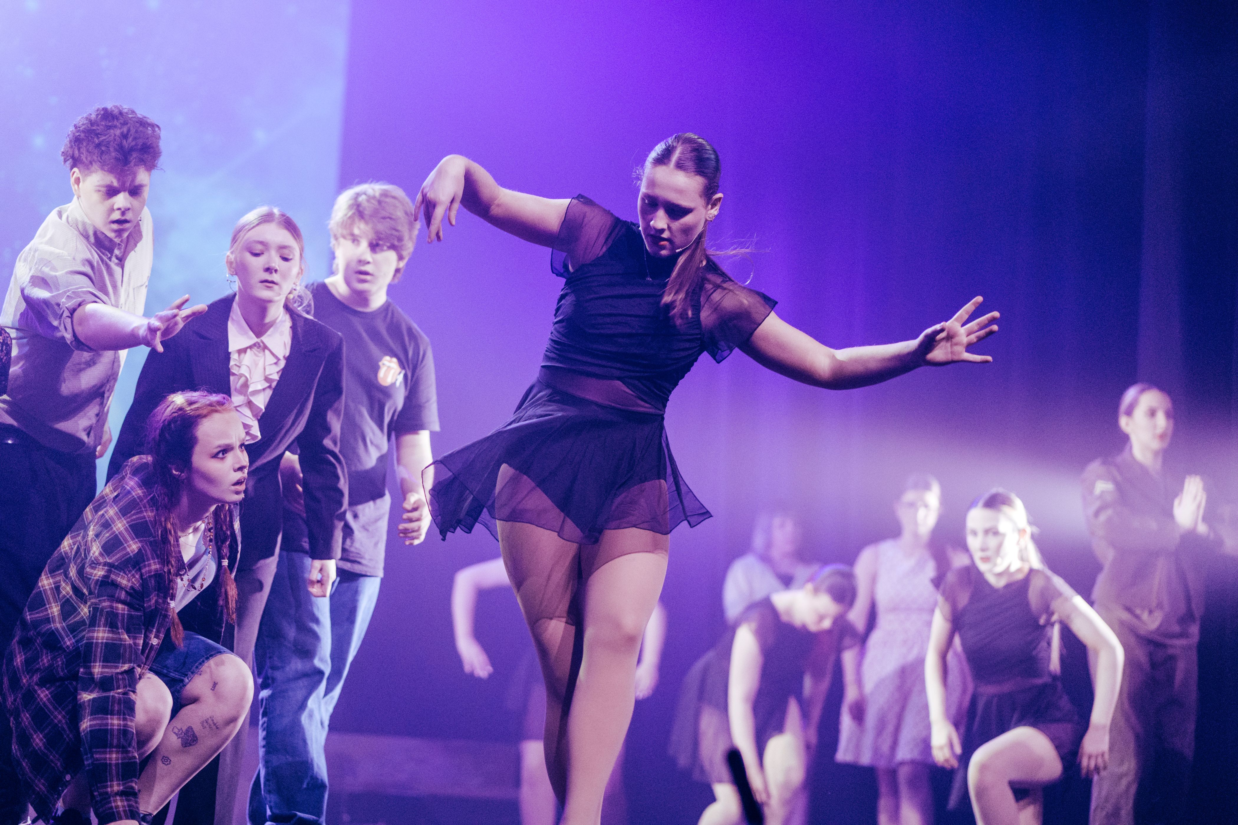 Soloist dancer centre stage from the dress rehearsal