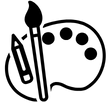 paint pad, brush and pencil icon