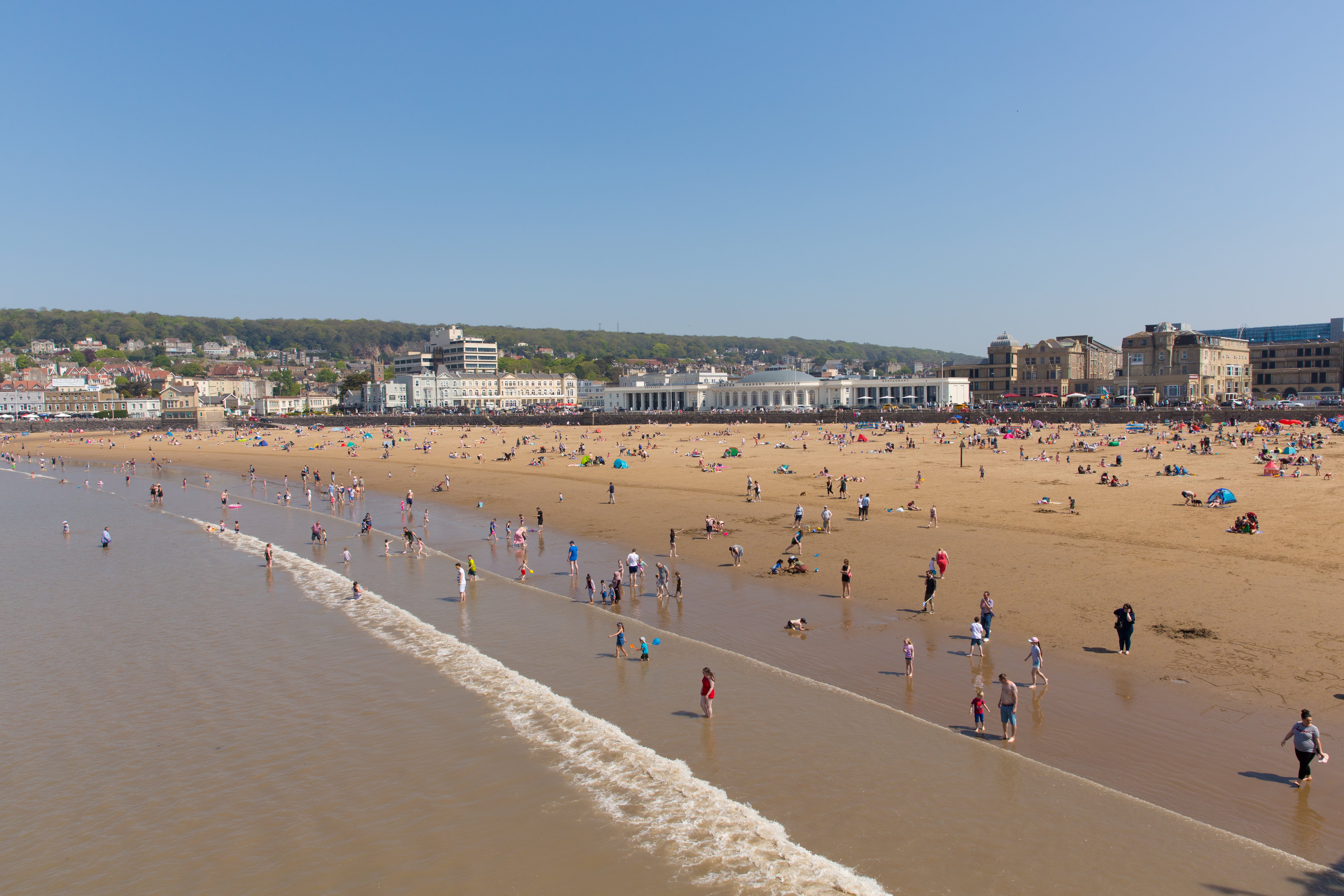 Weston beach on summers day with loads of beach goers