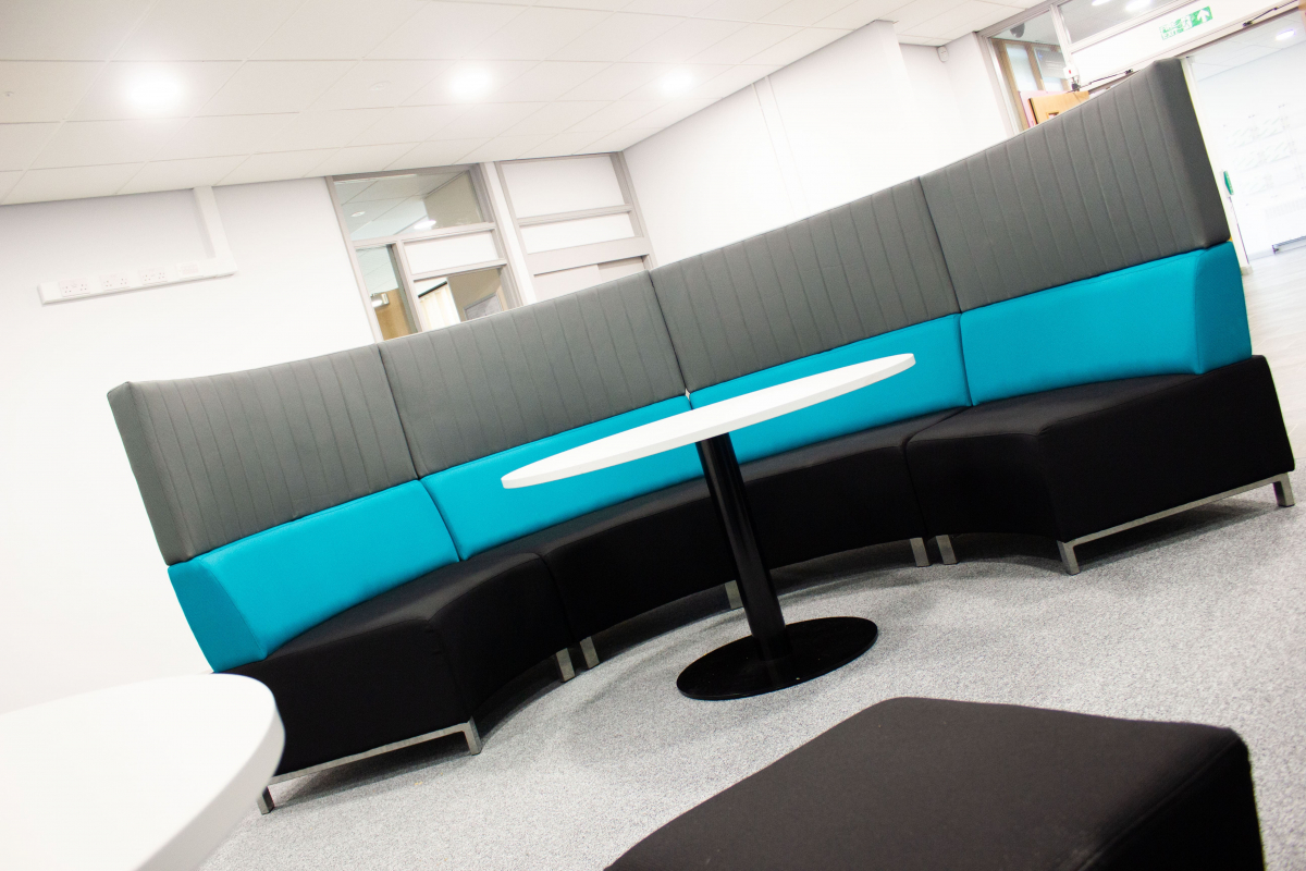 curved seating area in communal room