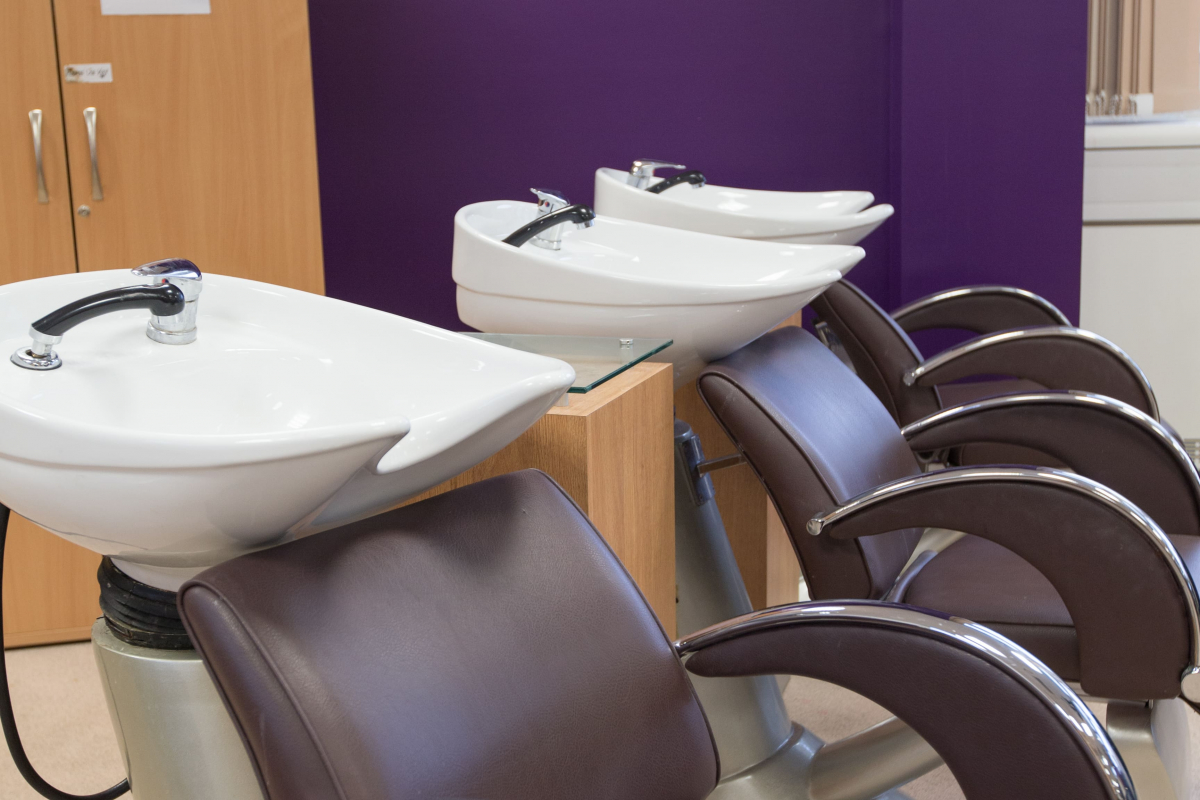 salon chairs head sink close up