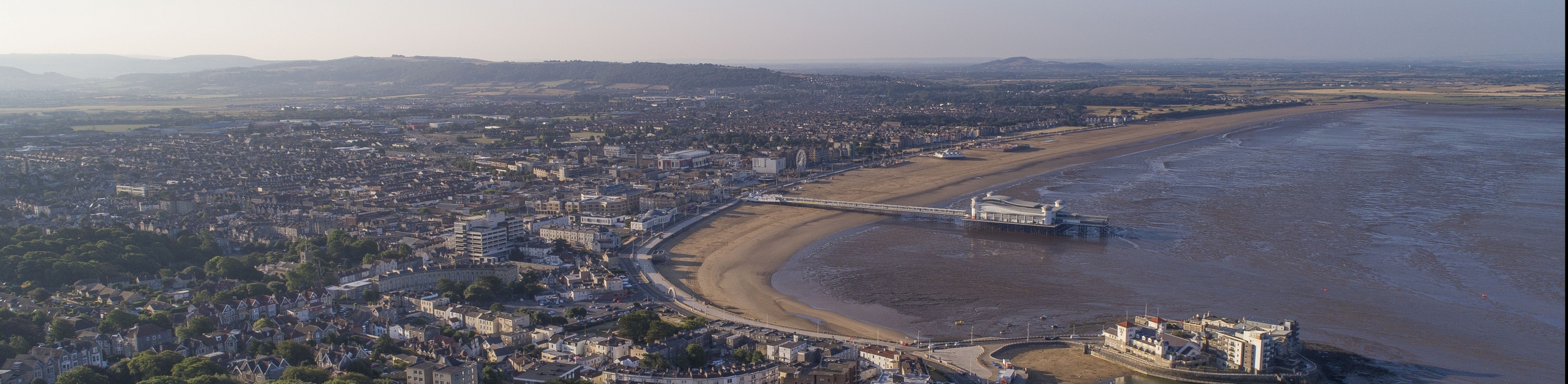 Drone shot of Weston-super-Mare, Weston College Knightstone campus