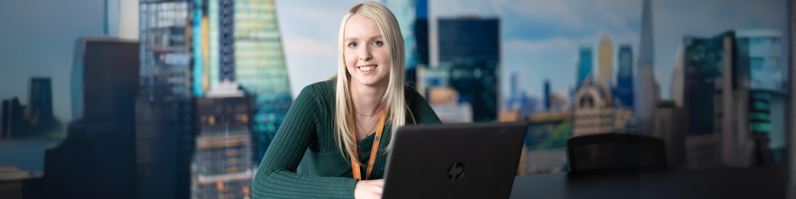 female business student in business boardroom