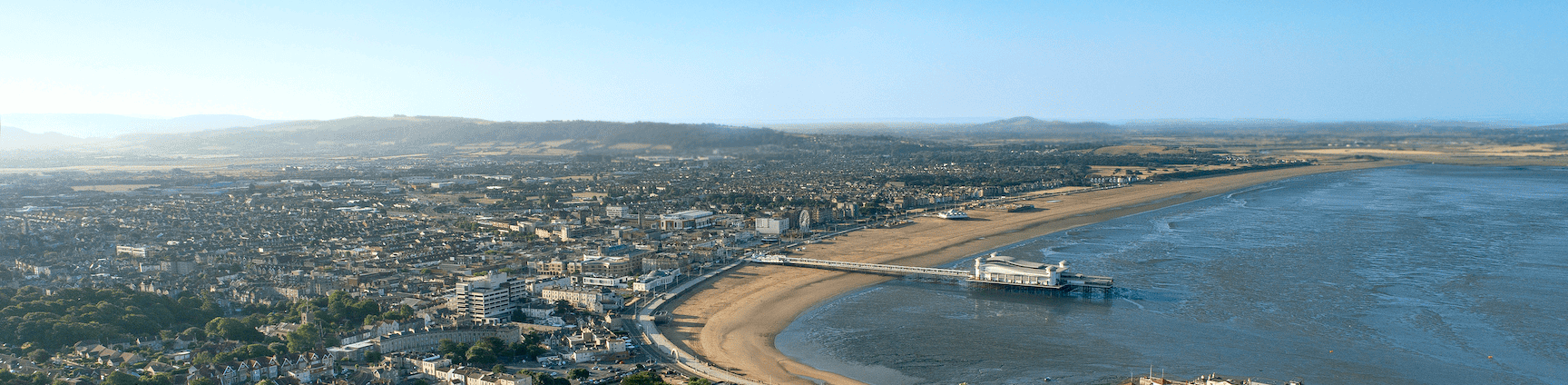 drone shot of the overview of Weston Super Mare 