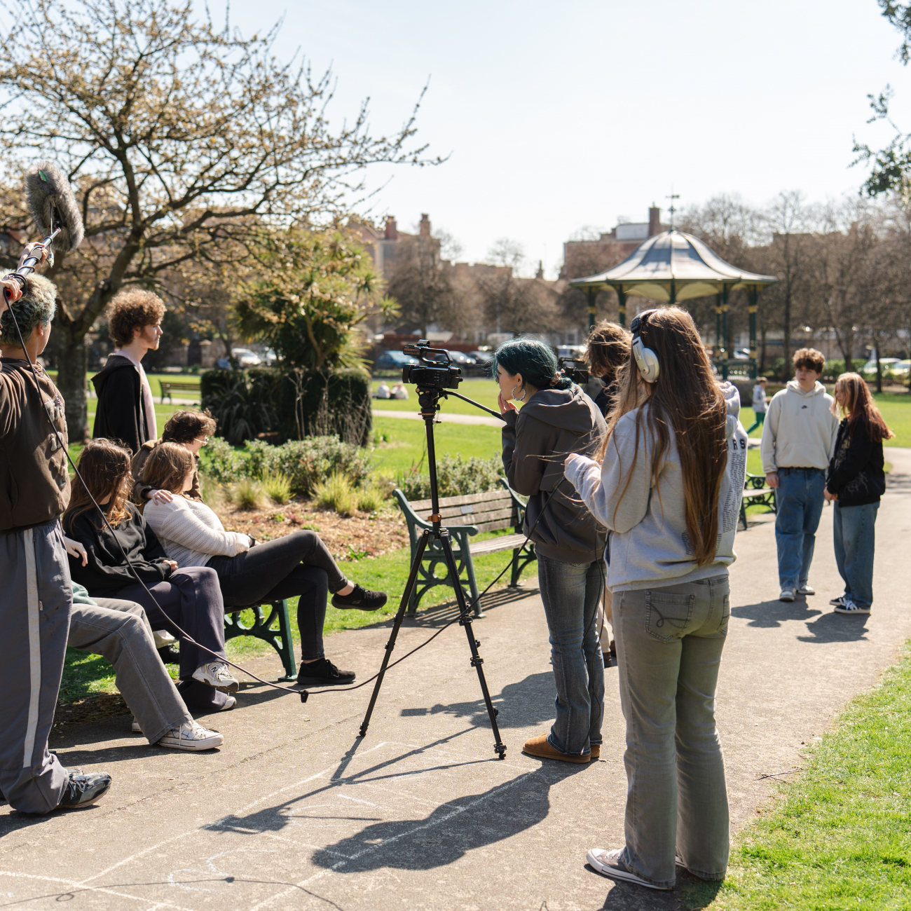 Students filming a project