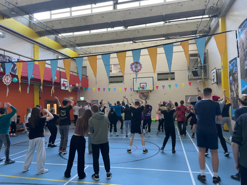 Students dancing at a 2-hour zumbathon event